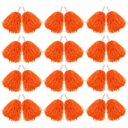 Hooshing 12PCS Orange Pom Poms Cheerleading Plastic Cheer Pom Poms with Handles for Team Spirit Sports Party Dance