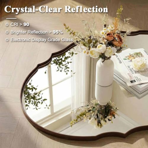 Image of ANDY STAR 30x40 Large Brushed Bronze Scalloped Oval Bathroom Vanity Mirror