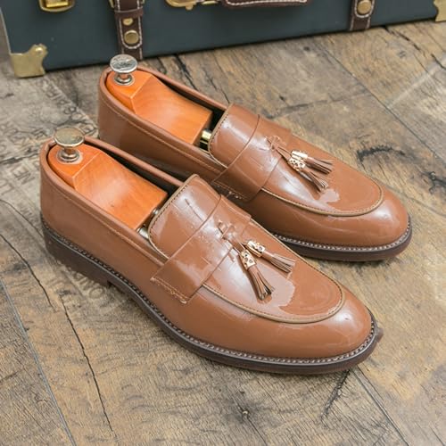 Men's Patent Leather Tassel Chunky Loafer Casual Slip - On Platform Loafer Shoes3