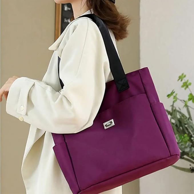 Image of Flygon Nylon Tote Shoulder Bag with Double Handles, Lightweight Waterproof Shoulder Bag, Women's Large Capacity Top Handle Handbags, Nylon Tote Bag for Gym, Work, School[multicolor]