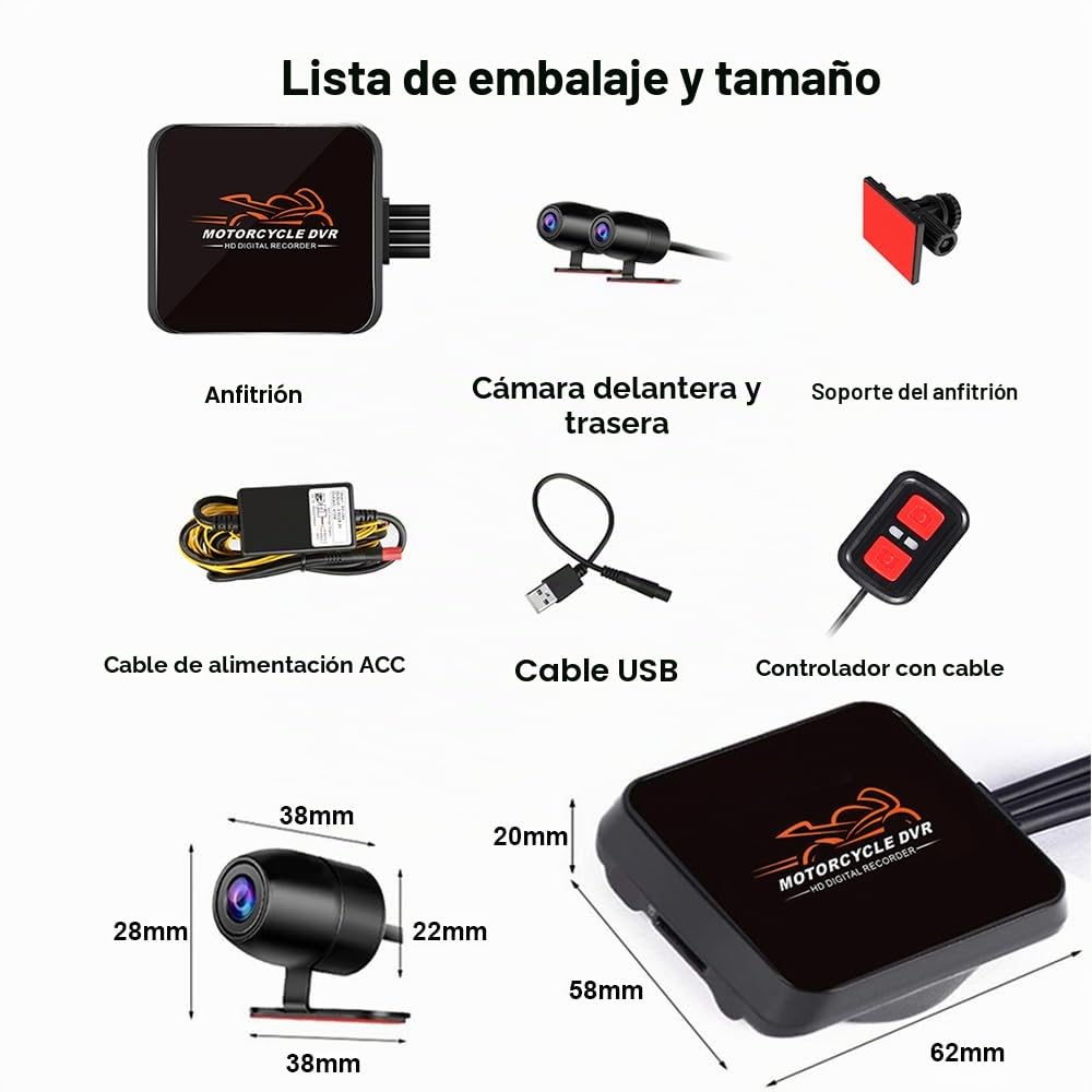 VSYSTO Doble canal motocicleta video conducción grabadora Dash Cam delantera y trasera 1080P moto cámara 130 grados, con WiFi, visión nocturna