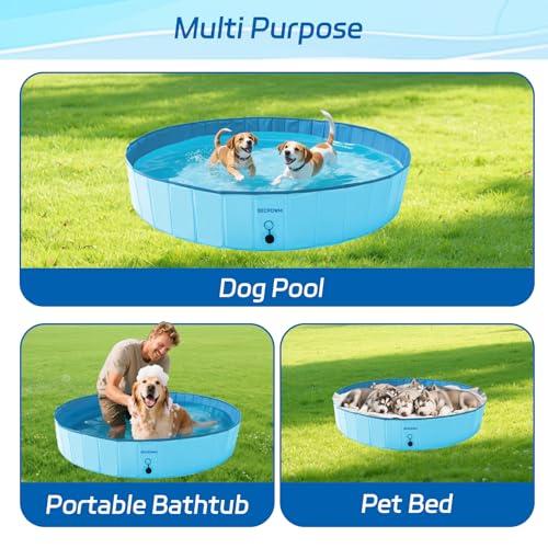 BECROWM Foldable Dog Pool,Outdoor Pools with 6 Silicone Balls,Portable Dog Pools for Large Dogs,Hard