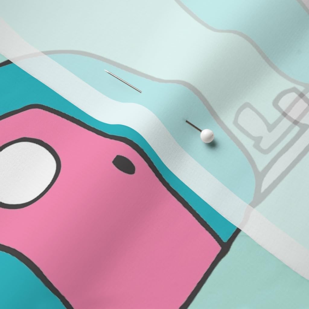 Spoonflower Fabric - Large Vintage Mint Pink Campervan Cute Retro Flamingo Pattern Print Printed on Chiffon Fabric by The Yard - Sewing Fashion Apparel Dresses Home Decor