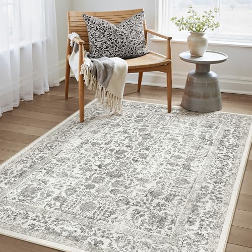 Black Area Rug 4x5 Office Entryway Rug Machine Washable Kitchen Vintage Distressed Non Slip Carpet Indoor Retro Floral Accent Throw Door Mat for Bathroom Bedroom Dining Living Room
