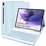 【Samsung Galaxy Tab S7 FE Hülle mit Tastatur】- Die hülle mit tastatur ist speziell maßgeschneidert für Samsung Galaxy TAB S7 FE 12.4 Zoll 2021 (SM-T730/T736B) & Samsung TAB S7+/S7 Plus 2020 (SM-T970/T975/T976/T730/T736) &Samsung Galaxy TAB S8 Plus 12.4 Zoll 2022 (SM-X800/X806) entwickelt. mit Bluetooth tastatur (QWERTZ Layout), präzise aussparungen für alle anschlüsse, kontrollen, sensoren und kameras.