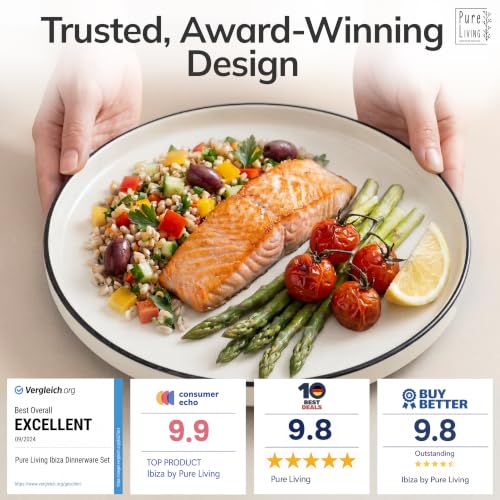 Image of 32 Piece Porcelain Dinnerware Set for 8, Handmade Plates and Bowls Set | Scandinavian Ceramic Dinner Set, Dishwasher & Microwave Safe Dish Set, Chip & Scratch Resistant Dishware Set, Scandi White
