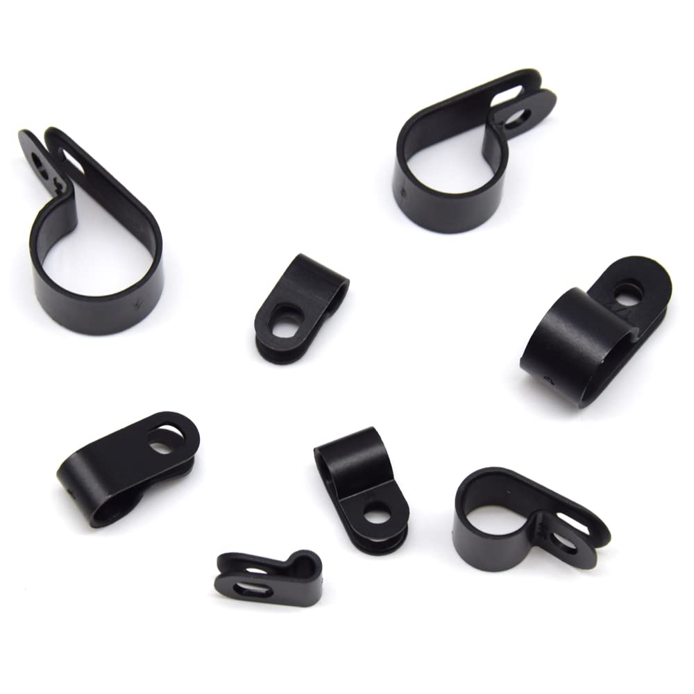 TRH-120Pcs 1/4 Inch Black R-Type Cable Clips With Screws, Nylon Plastic Wire Clips For Indoor