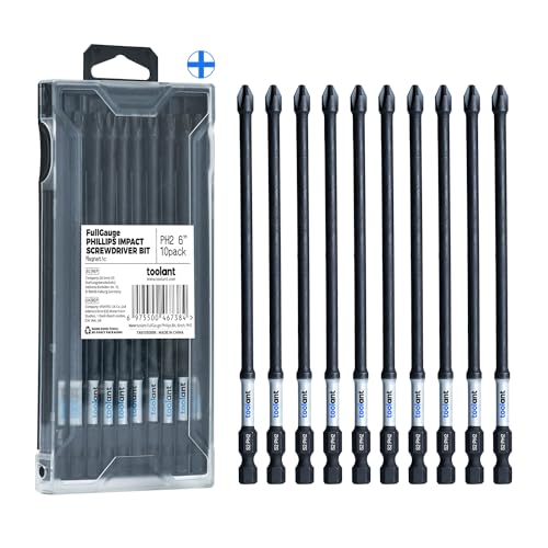 Image of toolant 6 Inch Long Phillips Bit#2 Magnetic Anti Slip Impact Screwdriver Bits Set,10pcs Insert S2 Steel PH2 Driver Dit Set with CNC Machined Tips for Power Drill