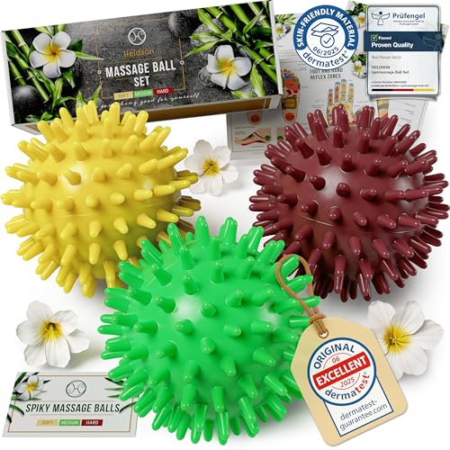 HELDSON® 3 Spiky Massage Balls Set [Hard, Medium, Soft] -