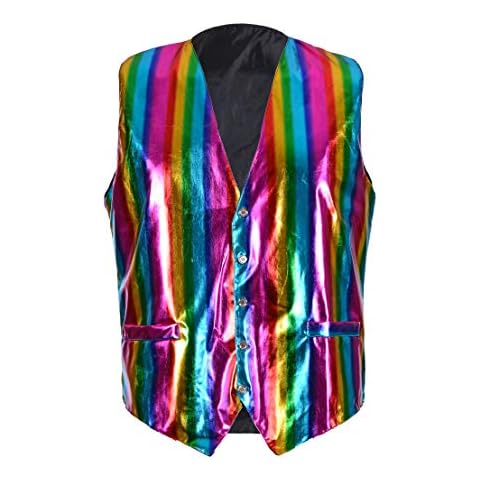 Best Fancy Dress One BFD Mens Shiny Metallic Waistcoat Or Sequin Waistcoat One Size Hand Wash in Cold Water Ideal for Festival, Party Stange Dance Performance Summer Holdiay Waistcoat (Rainbow) Cover