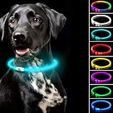 PETPURE - Mulicolored LED Dog Collar - 7 Colors in One Collar with Flashing Options - 15 Modes Total - Fast Charging USB-C - Charging Cord Included - Waterproof Collar Can Be Cut to Fit All Dog Sizes