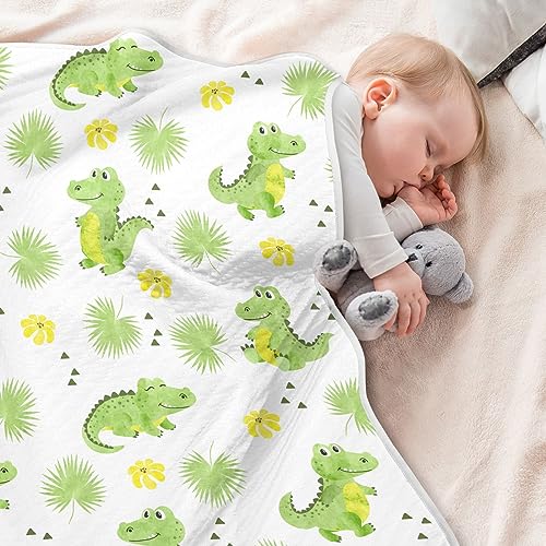 Image of Swaddle Blanket Crocodiles Alligators Palm Leaves Cotton Blanket for Infants Receiving Blanket Lightweight Soft Swaddling Blanket for Crib, Stroller, Nursery Blankets, 30x40In