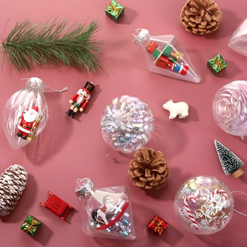 48 Pcs Christmas Fillable Ornaments Ball 3.15 Inch Clear Plastic Ornaments DIY Craft Transparent Ball for Christmas Wedding Xmas Holiday Party Tree Decor Home (Iridescent)