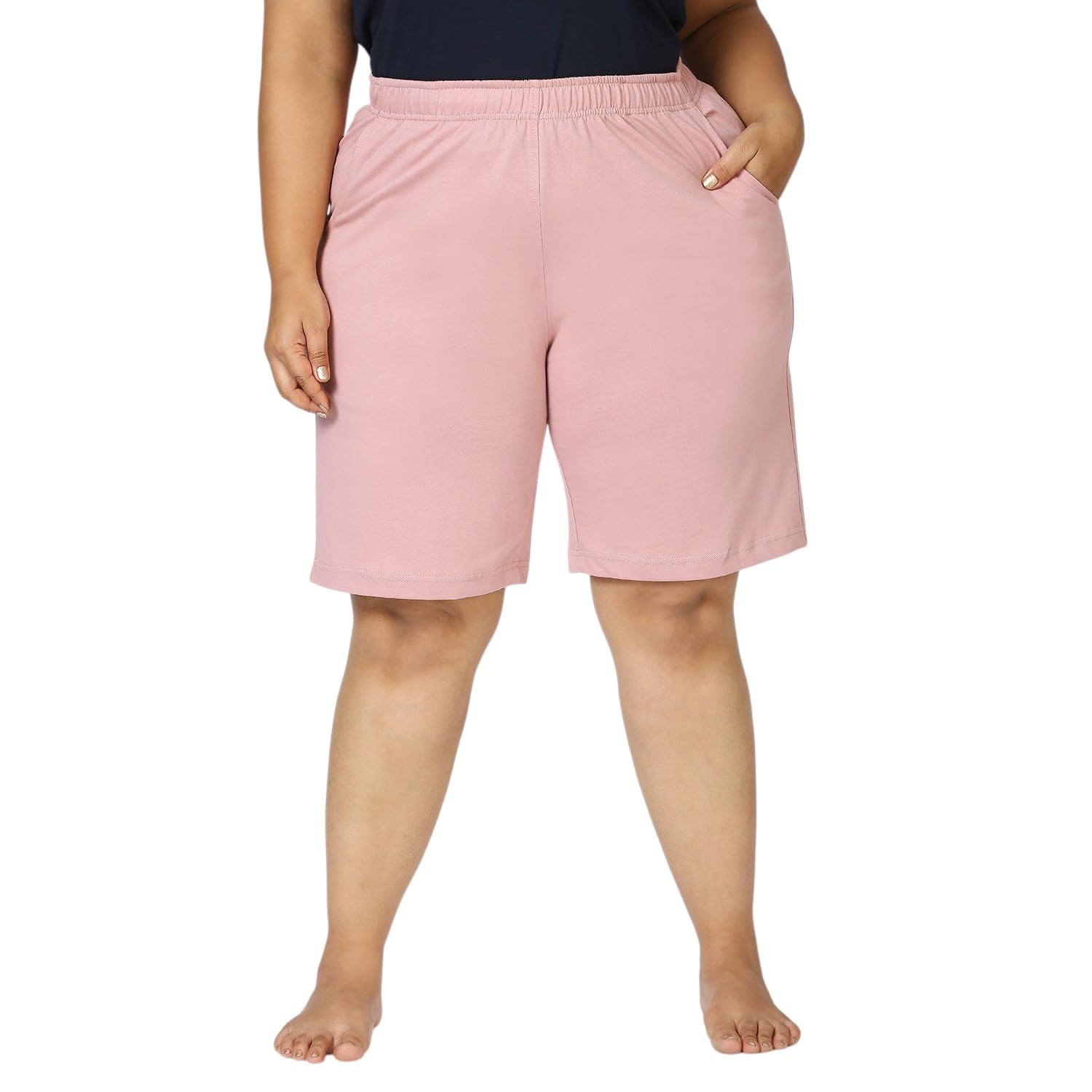 vaishvik Women Plus Size Cotton Shorts Knee Length Long Dusky Rose-picture-29