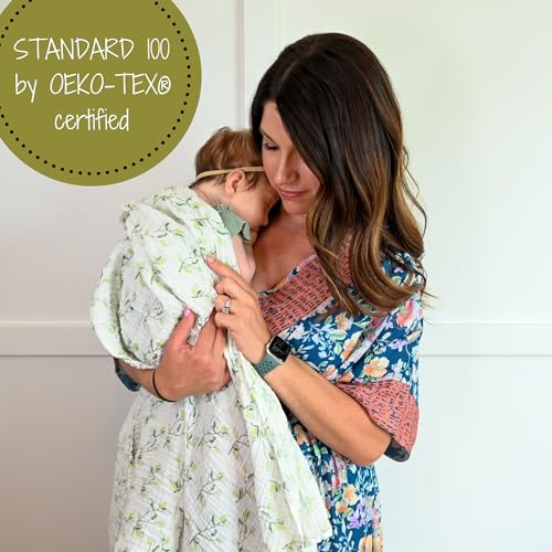 Image of LollyBanks Muslin Swaddle Blankets for Girls, Large 47 x 47 Inches Soft Swaddles for Newborns, Breathable and Lightweight 100% Cotton Baby Blanket, Baby Essentials, Registry (Eucalyptus Print)