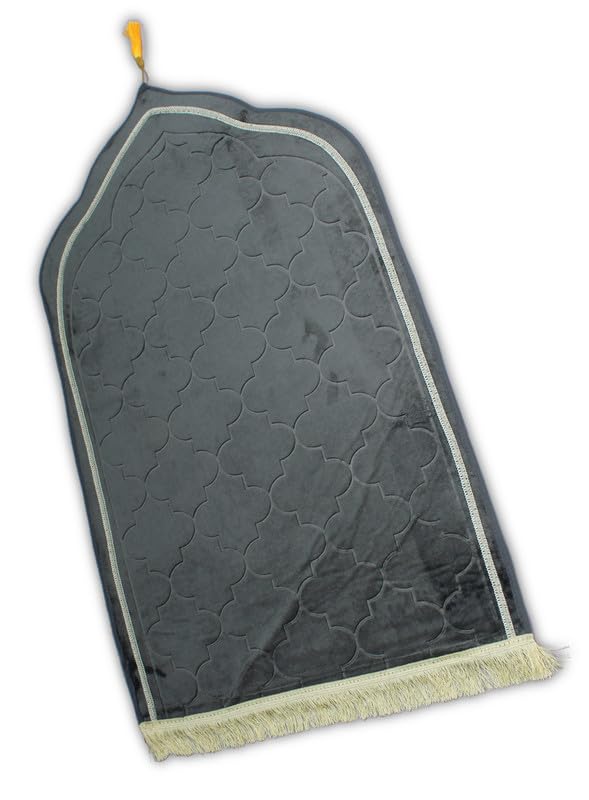 ADIRNY Velvet Prayer Mat 44x28 inch Musalla Janamaz for Namaz Muslim Grey 285227