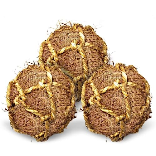 Image of SunGrow Assorted Rabbit & Cat Chew Balls, Teething Activity Toy for Pocket Pets, Improves Dental Health, Environment Friendly, Stress Reliever (Coconut Fiber, 3 Pcs)