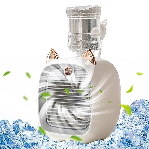 Aire acondicionado portátil, 1200 mAh, aire acondicionado portátil, ventiladores de primera calidad con 3 velocidades ajustables, ventilador de aire silencioso, humidificador, nebulizador, para el