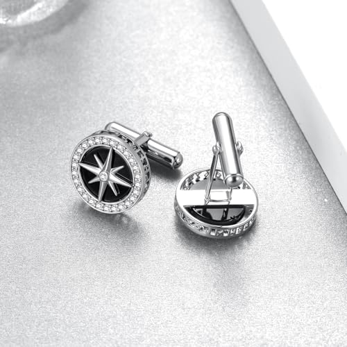 Mancuernillas para hombre en plata 925 con brújula vikinga miniatura 4