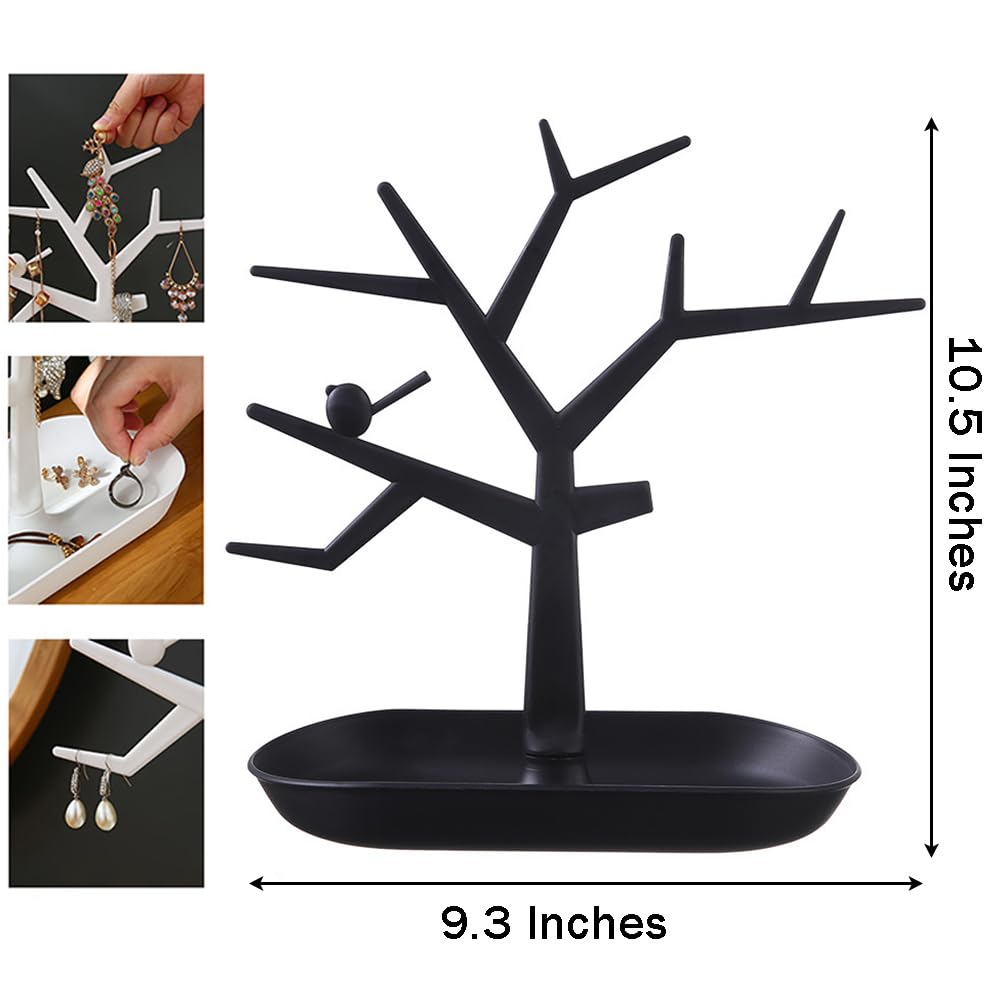 MIUPOO Supporto portachiavi da tavolo con albero, espositore per gioielli, collane, anelli, orecchini, vassoio organizer per gioielli, decorazione per la casa per l'ingresso di casa, nero, 1 pezzo.