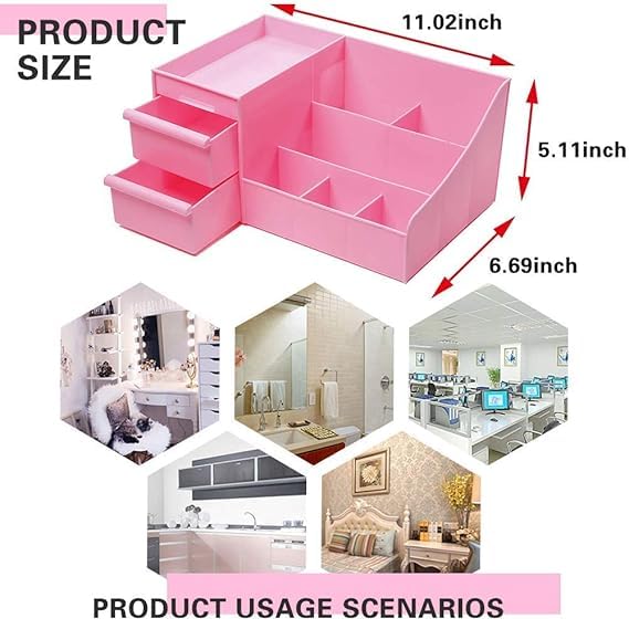 Image of Generic Modern Rectangular White Cosmetic Storage Box with Drawers, Desktop Makeup Organizer for Women