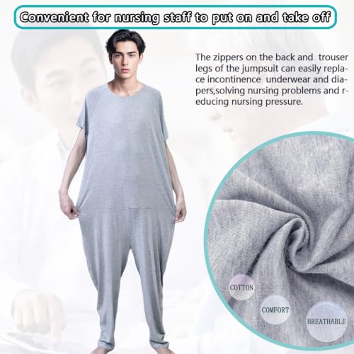 Image of Unisex Anti-Strip Adaptive Jumpsuit with Back-Zipper,One-piece Short-sleeved Trousers,Suitable for Seniors,Alzheimer's Patients,Dementia Patient,Incontinence Care