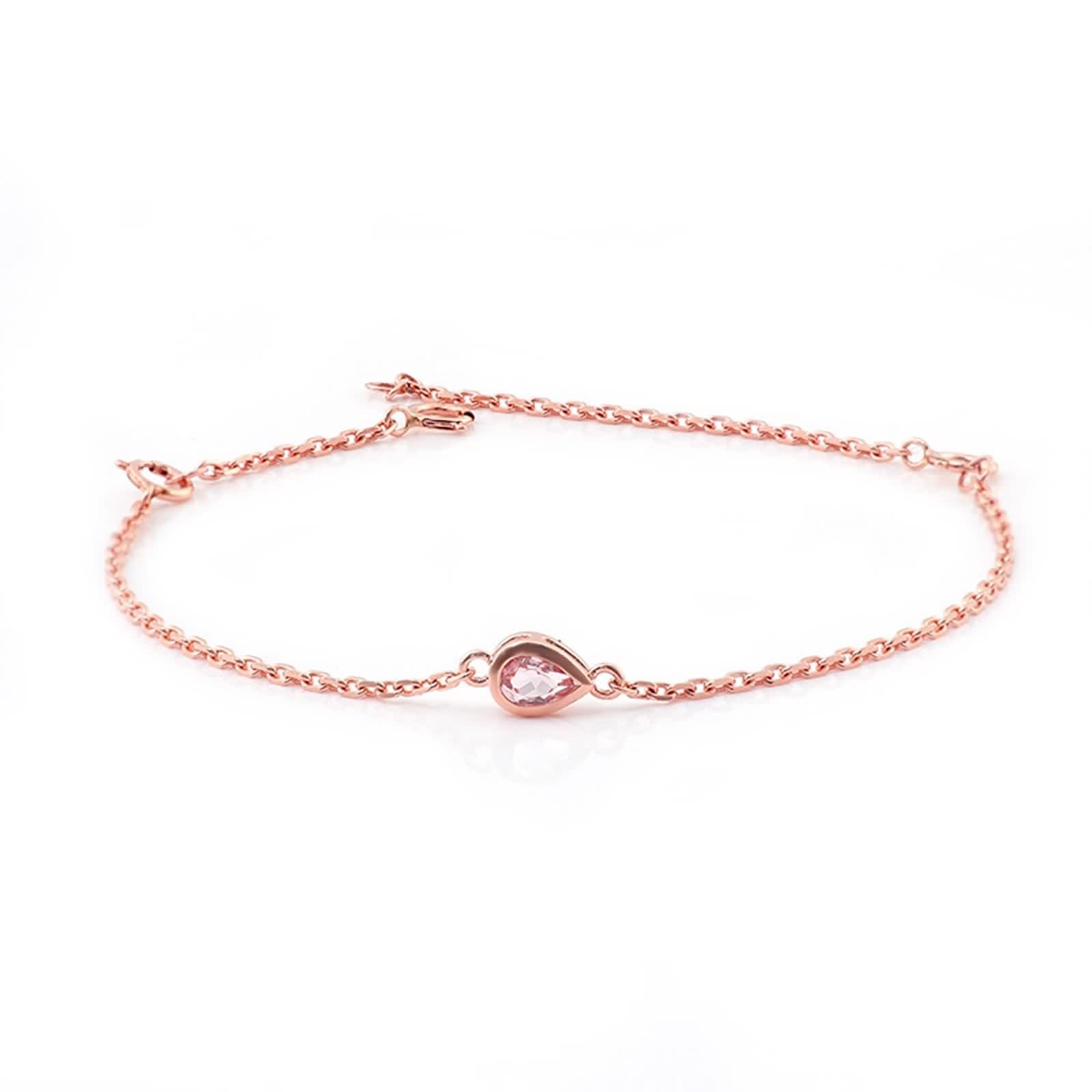 Armbänder Damen Modern, Armbänder Damen Rosegold 9K Gold Kette mit Birnenförmigem Moissanit 0,5 ct Armband für Ehefrau Mutter Größe 19+3cm