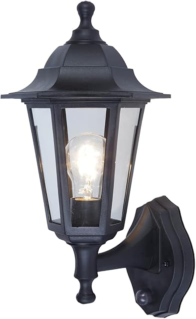CGC Black Vintage Traditional Coach Lantern Outdoor Wall Light Security Motion Sensor PIR Garden Patio Drive Driveway Down Downlighter