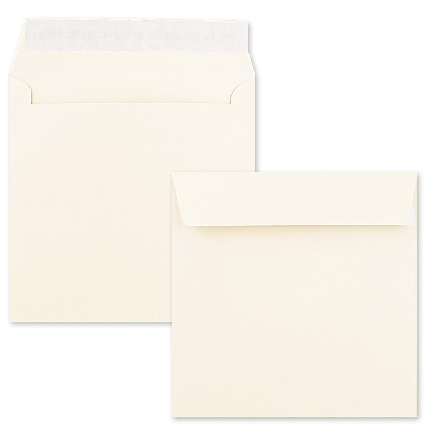 200 quadratische Briefumschläge Farbe: Creme - 15,5 x 15,5 cm (155 x 155 mm) - Haftklebung mit gerader Klappe - 120 Gramm/m²- Marke: NEUSER PAPIER