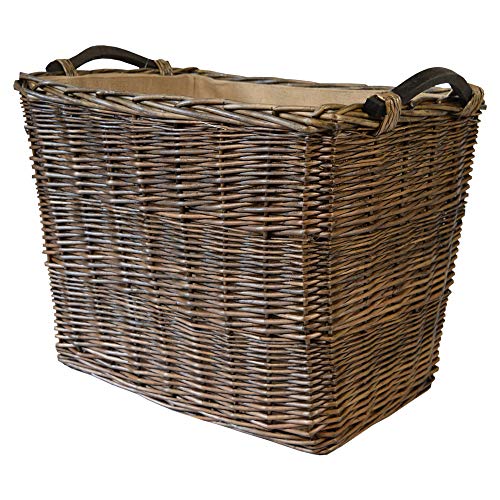 Rectangular Large Log Basket Wooden Handles in Bronze W66 x D41 x H51cm