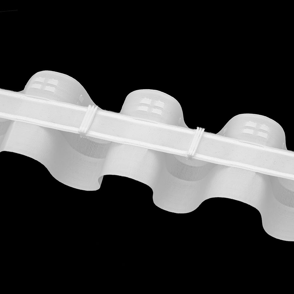 Gardinenband 50 Meter Wellenfalten 100 mm Vorhangband 1:2.0 100% Polyester Weiß Faltenband zum Annähen für Vorhänge und Gardinen BK-14 Oz-Is Dar Tekstil