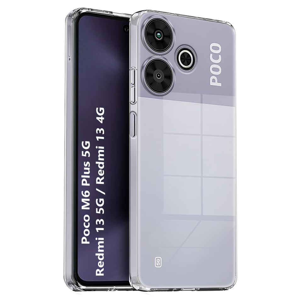 Image of Fashionury Crystal Clear Case for Redmi 13 5G | Yellowing Resistance | Transparent TPU Silicone | Raised Camera Lips | Slim Transparent Cover