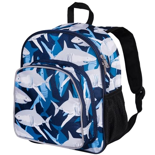 Image of Wildkin Kids 12-Inch Toddler Backpack - Lightweight School Bag for Daycare & Travel, Ages 3-7, Sharks, 12 x 10 x 4.5 inches, 12-inch Backpack Boys
