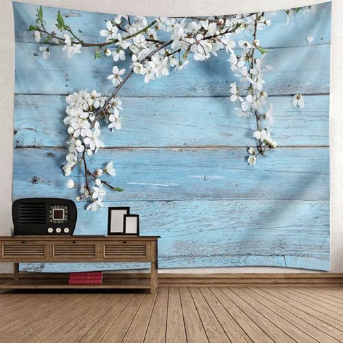 Tapiz estético para pared de 150x150 cm, decoración ideal con fondo de madera y flores 3D