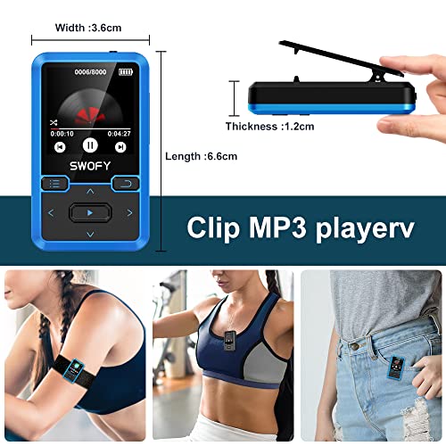 Clip Mp3 Player With Bluetooth 5.0 Portable Wearable Mp3 &Mp4 Player With Pedometer, Fm Radio Recorder, Mp3 Player For Kids, Music Player Support Up To 128Gb (Blue) #TOP2