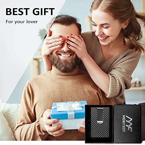 Image of MOSIYEEF Slim RFID Blocking Card Holder Wallet for Men - Minimalist Pop Up Credit Card Holder Wallet with Stainless Steel Money Clip, Carbon Fiber Leather Case, Holds 6 Cards - Ideal Gift for Him