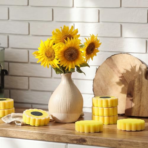 Image of Tioncy 12 Pack Sunflower Kitchen Sponges Bulk Dual Sided Scrubber Yellow Sunflower Sponges Dishwashing Kitchen Cleaning Accessories for Funny Christmas Holiday Household Supplies