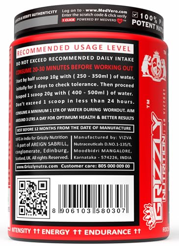 Image of Grizzly Nutrition Night Hawk No Caffeine Pre Workout Powder, Stimulant-Free Energy, Focus & Muscle Pump with L-Citrulline, Creatine, 460g Pack, Fresh Lime, with 30g Energy Caffeine Pack