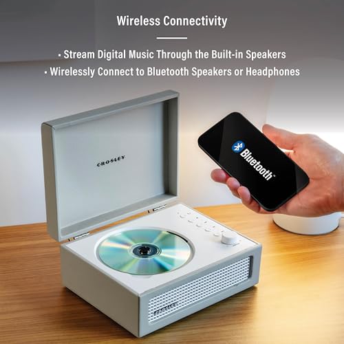 Image of Crosley CR3517A-DU Voyager Retro Portable CD Player with Stereo Bluetooth Speakers and FM Radio, Dune