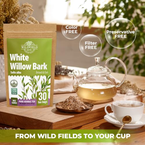 Image of 30 Bags White Willow Bark Herbal Tea (Salix Alba) - 30 Count 1.5g Bags Dried White Willow Bark Herb Tea