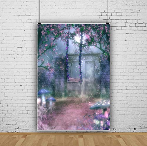 laeacco Vinyl dünn Hintergrund, Halloween Portraits 5 x 2,1 Fotografie Dream Garden Castle Forest Swing Pilz Mushroom Magic Blumen Baum Elfen 1,5 (W) X 5,6 (H) M Hintergrund Foto Studio Requisiten – Bild 4