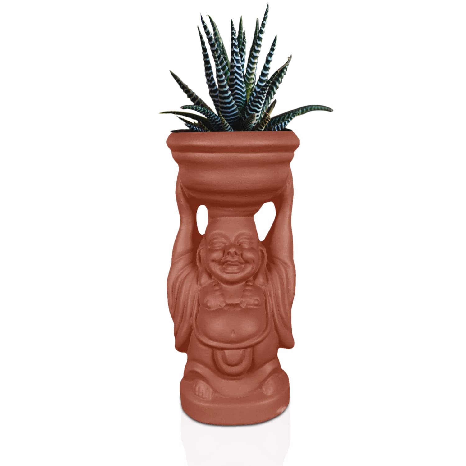 Laughing Buddha Ceramic Planter - White Gold -12 Laughing Buddha Ceramic Planter - White Gold -12