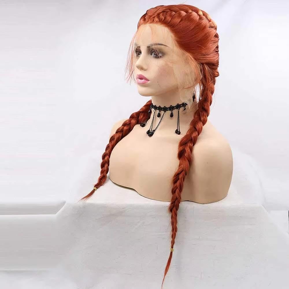 Haarpflege Kupferrote Doppelgeflecht-Lace-Front-Perücke Hitzebeständige Faser Mit Babyhaar