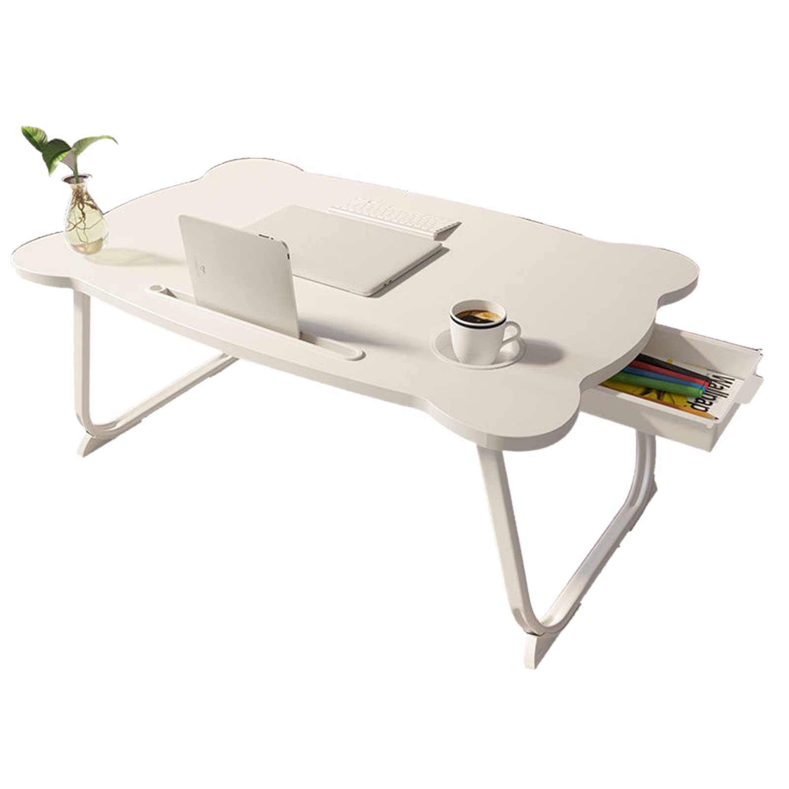 Plateau de lit pliable réglable avec porte-gobelet – Idéal pour le petit déjeuner au lit, l'utilisation d'un ordinateur portable et pour étudier à la maison ou à l'école – Design compact pour un