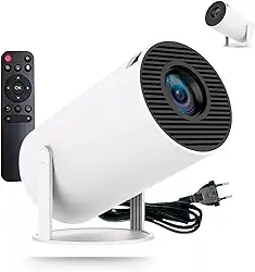 Mini Projetor Portátil HY300 Full HD 4K Controle Bluetooth 5.1 Android 13 Wi-Fi 6 160 ANSI Lumens Alto-Falante 5W Ajuste Automático Trapézio e Suporte Giratório 180° Leve para Quarto/Sala/Externas