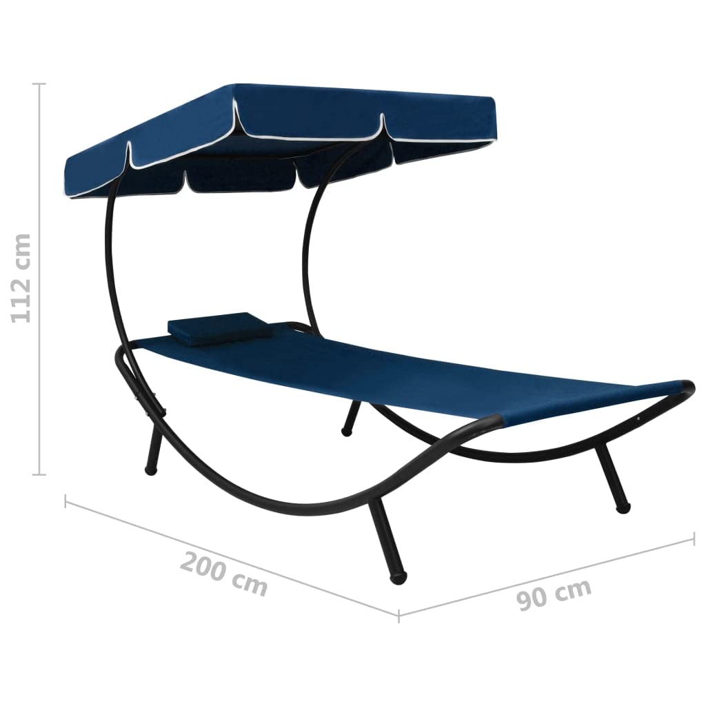 Leżak do opalania z daszkiem przeciwsłonecznym i poduszką, odporna na warunki atmosferyczne tkanina Oxford, 200 x 90 x 112 cm, składany i regulowany, ergonomiczny leżak do ogrodu, na taras