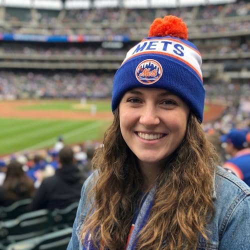 Gorro de punto pom con logo NY Mets azul miniatura 4