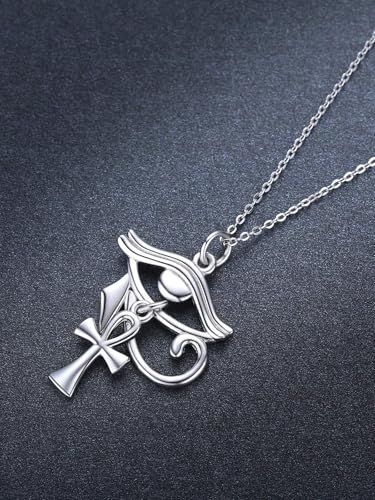 TANGPOET Eye of Horus with Ankh Pendant Necklace for Women Men 925 Sterling Silver Egyptian Protection Jewelry Gift for Birthday Christmas4