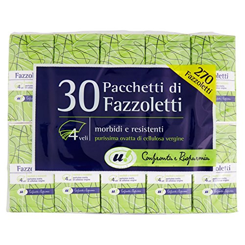 Marca: Unes U! Confronta & Risparmia Fazzoletti 4 Veli, Confezione da 30 Pacchetti
