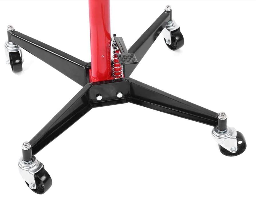 Gato de transmisión hidráulico móvil | Gato de foso para levantar motor y tranmision | 4 Ruedas | con Pedal | hasta 500 kg